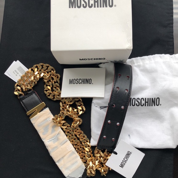 Moschino double chain gold/leather belt. Size 38 - Picture 4 of 11
